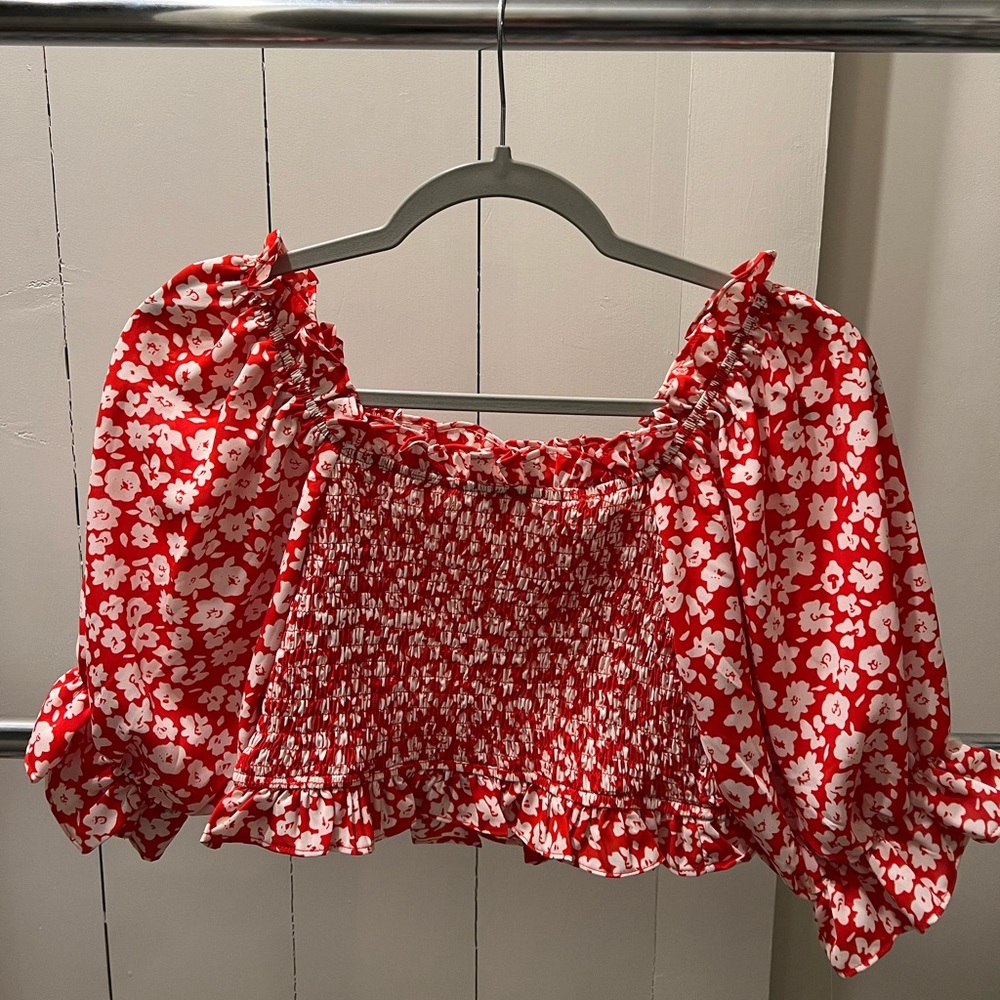 NWT Impeccable Pig Red Floral Crop Blouse